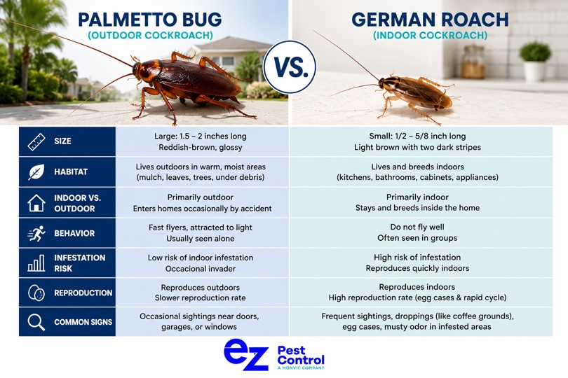 Palmetto Bug vs German Roach comparation