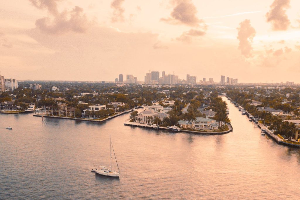 Fort Lauderdale canals and skyline at sunset