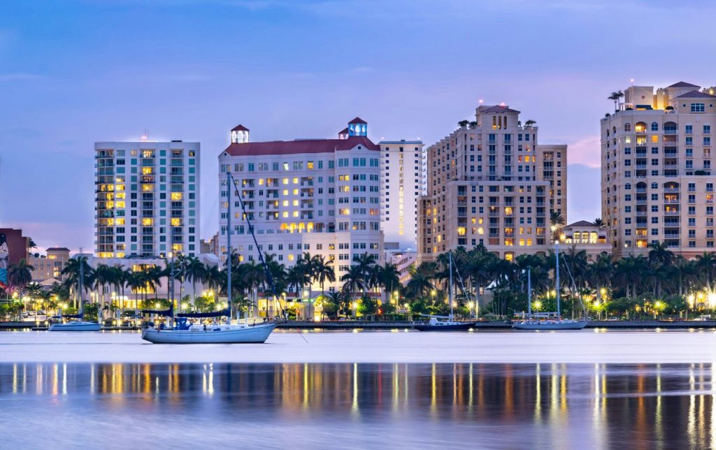 West Palm Beach waterfront at dusk